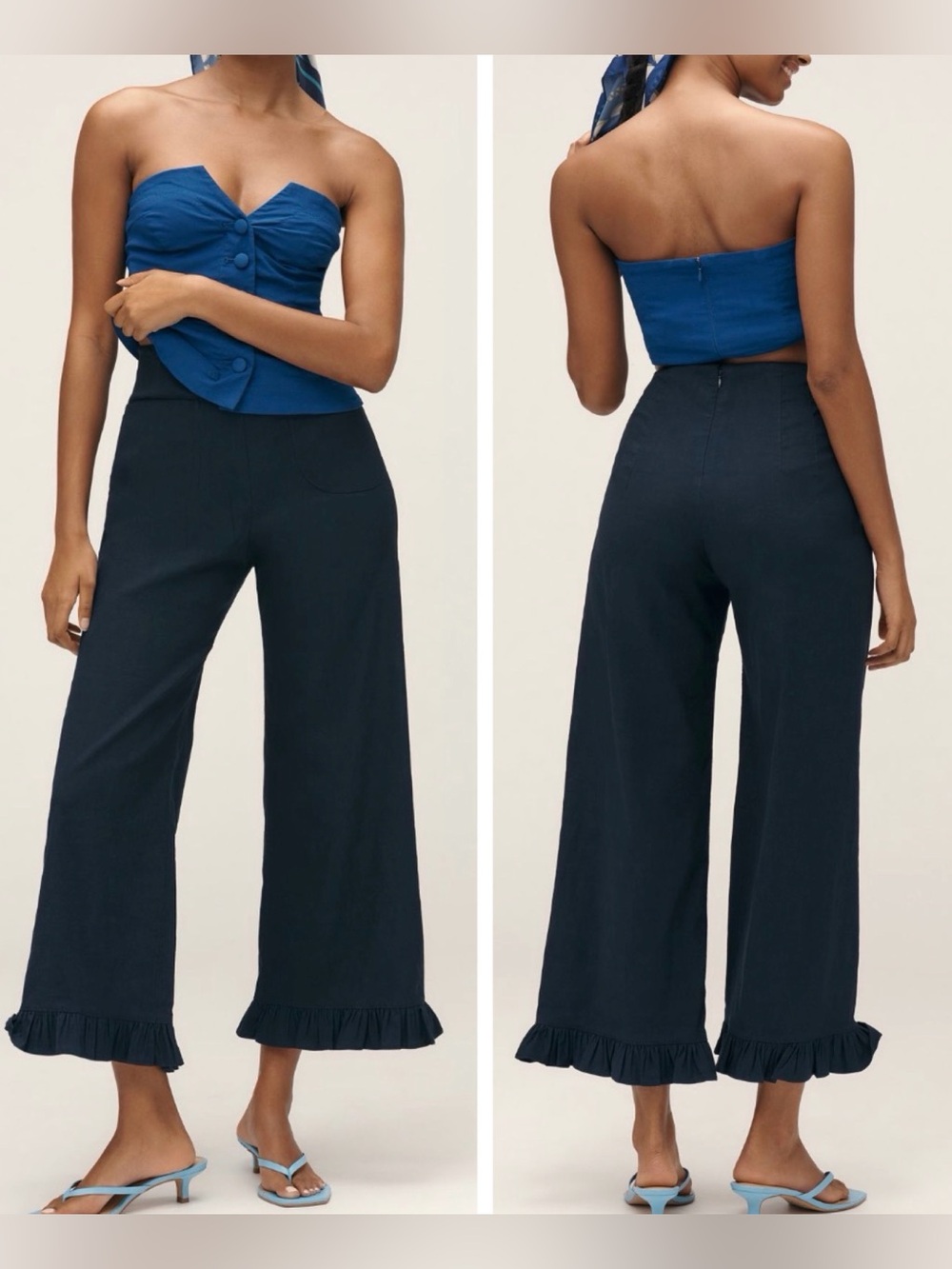 Anthropologie Maeve The Colette Ruffle-Hem Crop Wide-Leg Pants, Size 31